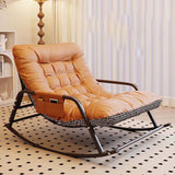 Modern Minimalist Rectangular Rocking Chair with Carbon Steel Frame and Technical Fabric Upholstery, Backrest and Armrests for Living Room