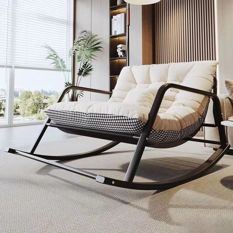 Modern Minimalist Rectangular Rocking Chair with Carbon Steel Frame and Technical Fabric Upholstery, Backrest and Armrests for Living Room