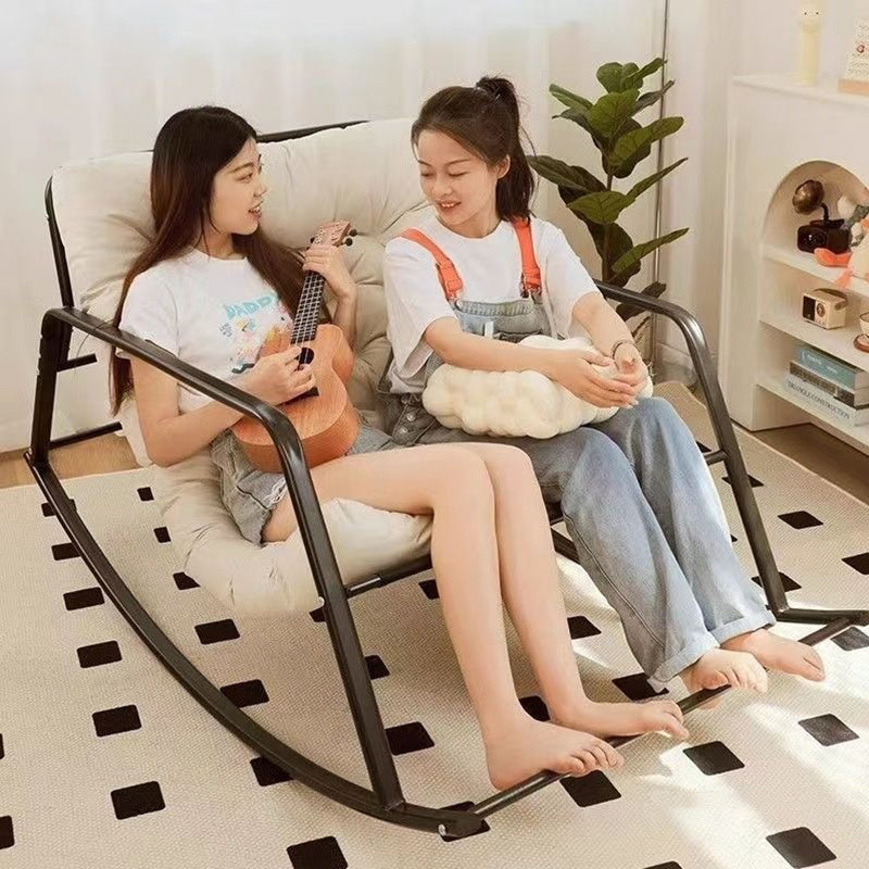 Modern Minimalist Rectangular Rocking Chair with Carbon Steel Frame and Technical Fabric Upholstery, Backrest and Armrests for Living Room