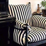 Traditional French-Style Rectangular Cotton-Linen Fabric Iron-Accent Chair with Armrests and Backrest for Living Room