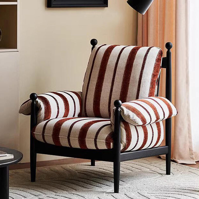 Traditional French-Style Rectangular Cotton-Linen Fabric Iron-Accent Chair with Armrests and Backrest for Living Room