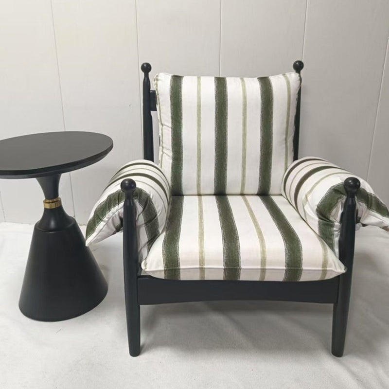 Traditional French-Style Rectangular Cotton-Linen Fabric Iron-Accent Chair with Armrests and Backrest for Living Room