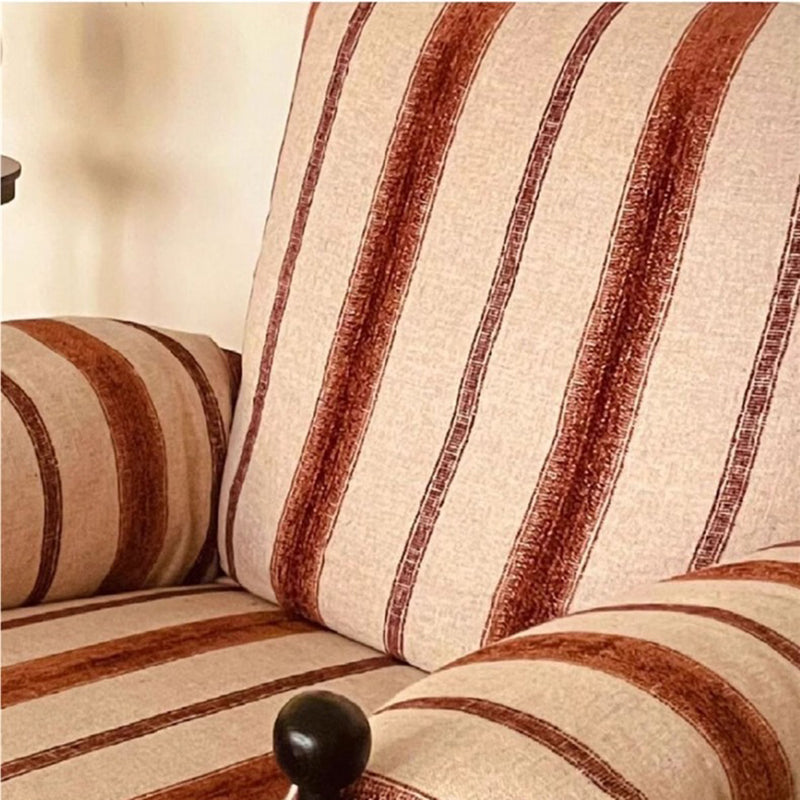 Traditional French-Style Rectangular Cotton-Linen Fabric Iron-Accent Chair with Armrests and Backrest for Living Room