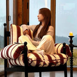 Traditional French-Style Rectangular Cotton-Linen Fabric Iron-Accent Chair with Armrests and Backrest for Living Room