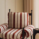 Traditional French-Style Rectangular Cotton-Linen Fabric Iron-Accent Chair with Armrests and Backrest for Living Room