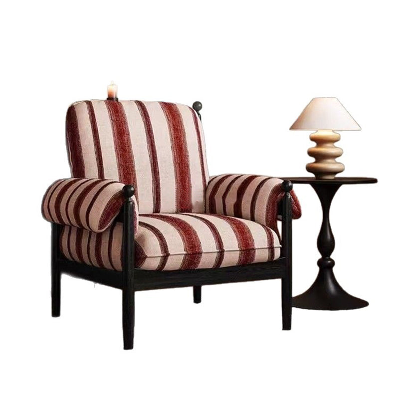 Traditional French-Style Rectangular Cotton-Linen Fabric Iron-Accent Chair with Armrests and Backrest for Living Room