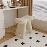 Contemporary Bow-Shaped Lambswool Vanity Stool in Solid Wood — Backless & Armless, Bedroom-Ready