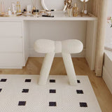 Contemporary Bow-Shaped Lambswool Vanity Stool in Solid Wood — Backless & Armless, Bedroom-Ready