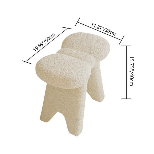 Contemporary Bow-Shaped Lambswool Vanity Stool in Solid Wood — Backless & Armless, Bedroom-Ready
