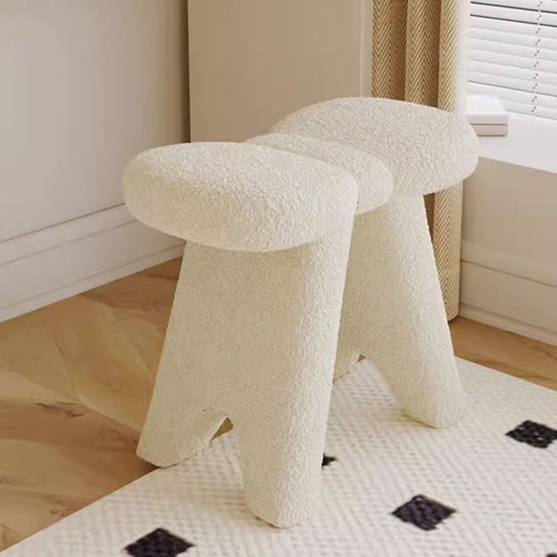 Contemporary Bow-Shaped Lambswool Vanity Stool in Solid Wood — Backless & Armless, Bedroom-Ready