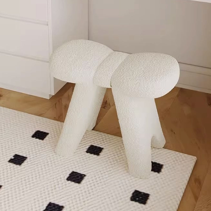 Contemporary Bow-Shaped Lambswool Vanity Stool in Solid Wood — Backless & Armless, Bedroom-Ready