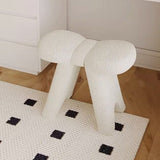Contemporary Bow-Shaped Lambswool Vanity Stool in Solid Wood — Backless & Armless, Bedroom-Ready