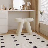 Contemporary Bow-Shaped Lambswool Vanity Stool in Solid Wood — Backless & Armless, Bedroom-Ready