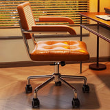 Modern Minimalist Rectangular Desk Chair with Rattan, Solid Wood & Steel Frame, Oil-Waxed Leather – Backrest & Armrests for Home Office