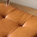 Modern Minimalist Rectangular Desk Chair with Rattan, Solid Wood & Steel Frame, Oil-Waxed Leather – Backrest & Armrests for Home Office