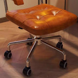 Modern Minimalist Rectangular Desk Chair with Rattan, Solid Wood & Steel Frame, Oil-Waxed Leather – Backrest & Armrests for Home Office