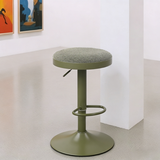 Modern Minimalist Backless Bar Stool with Cylindrical Carbon Steel Frame and Cotton-Linen Upholstery for Dining Room & Kitchen