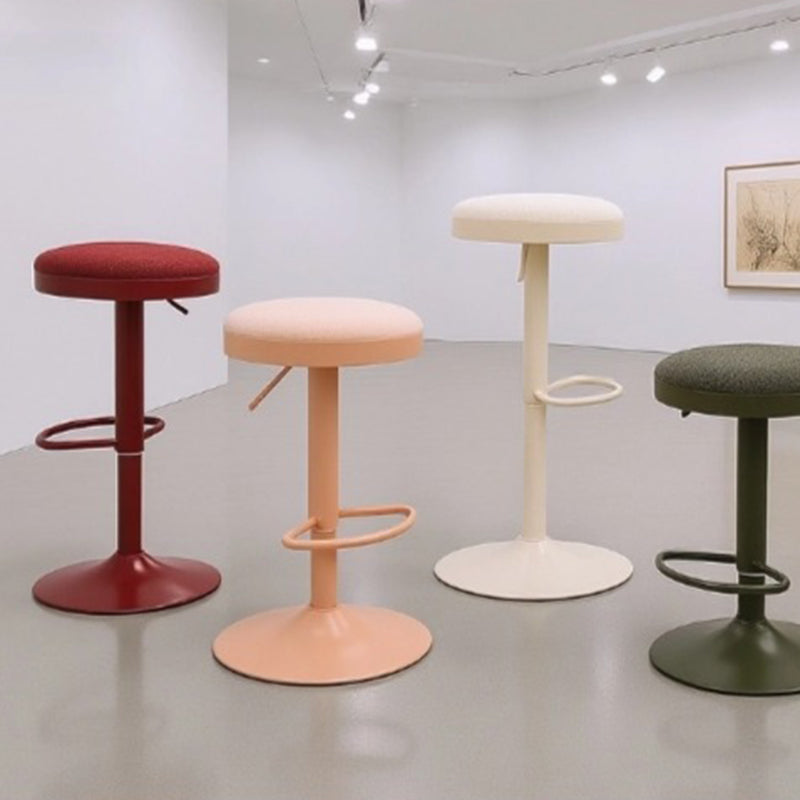 Modern Minimalist Backless Bar Stool with Cylindrical Carbon Steel Frame and Cotton-Linen Upholstery for Dining Room & Kitchen