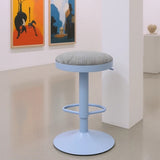 Modern Minimalist Backless Bar Stool with Cylindrical Carbon Steel Frame and Cotton-Linen Upholstery for Dining Room & Kitchen