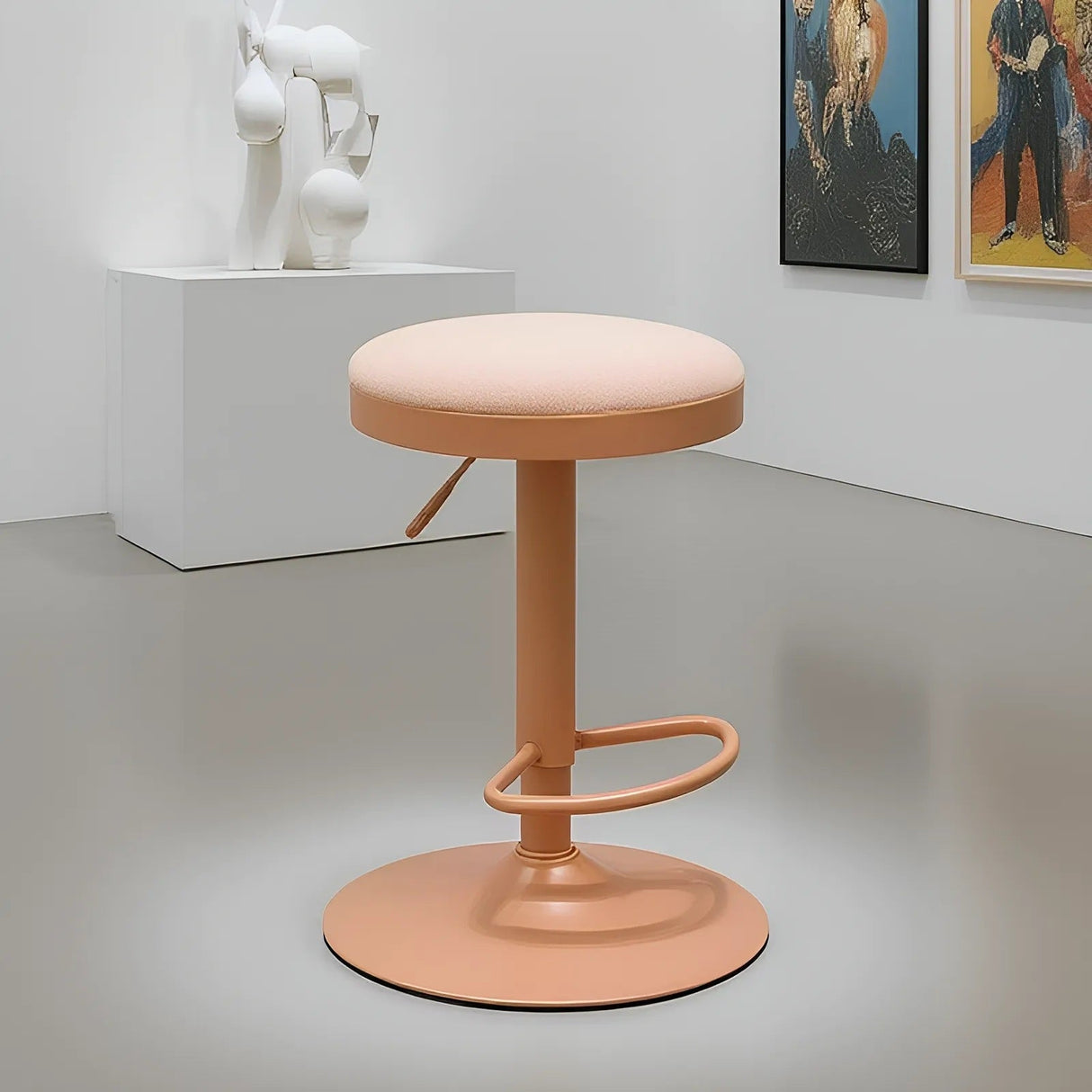 Modern Minimalist Backless Bar Stool with Cylindrical Carbon Steel Frame and Cotton-Linen Upholstery for Dining Room & Kitchen