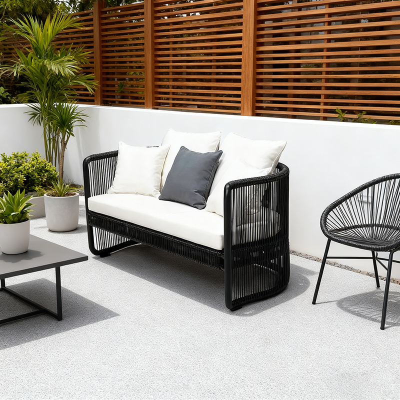 Traditional Chinese Curved PE Rattan Outdoor Sofa with Aluminum Alloy Frame, Fabric Upholstery, Backrest and Armrests