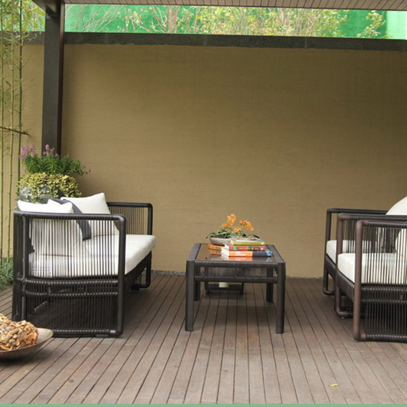 Traditional Chinese Curved PE Rattan Outdoor Sofa with Aluminum Alloy Frame, Fabric Upholstery, Backrest and Armrests