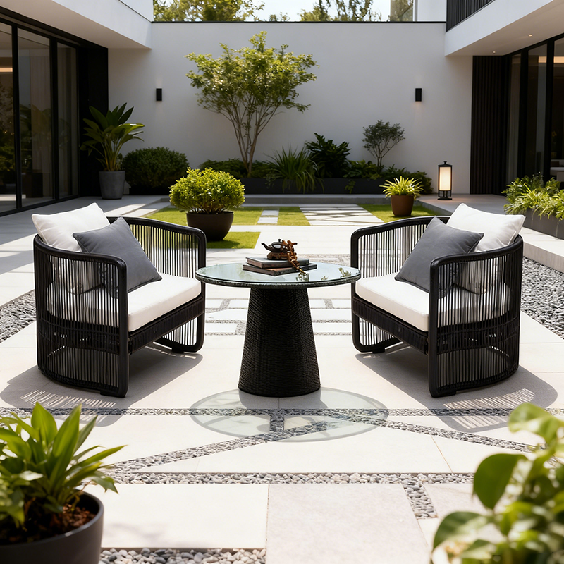 Traditional Chinese Curved PE Rattan Outdoor Sofa with Aluminum Alloy Frame, Fabric Upholstery, Backrest and Armrests