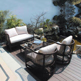 Traditional Chinese Curved PE Rattan Outdoor Sofa with Aluminum Alloy Frame, Fabric Upholstery, Backrest and Armrests