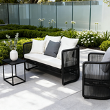 Traditional Chinese Curved PE Rattan Outdoor Sofa with Aluminum Alloy Frame, Fabric Upholstery, Backrest and Armrests