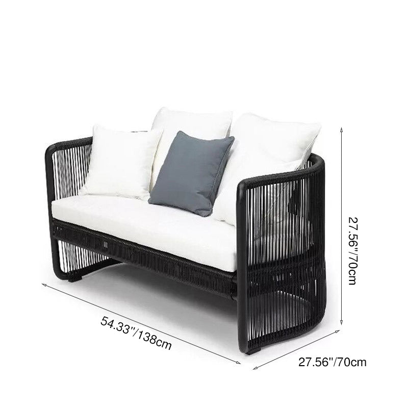 Traditional Chinese Curved PE Rattan Outdoor Sofa with Aluminum Alloy Frame, Fabric Upholstery, Backrest and Armrests
