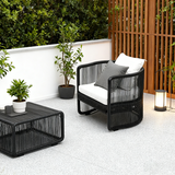 Traditional Chinese Curved PE Rattan Outdoor Sofa with Aluminum Alloy Frame, Fabric Upholstery, Backrest and Armrests