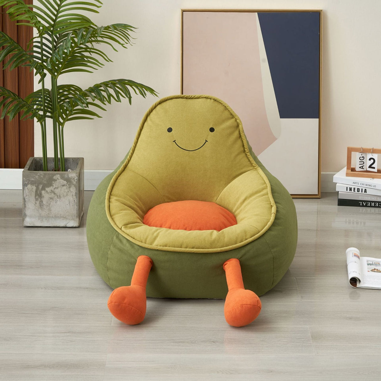 Contemporary Avocado-Shaped Fabric Kids' Accent Chair with Cushioned Backrest and Armrests — Modern Living Room Decor