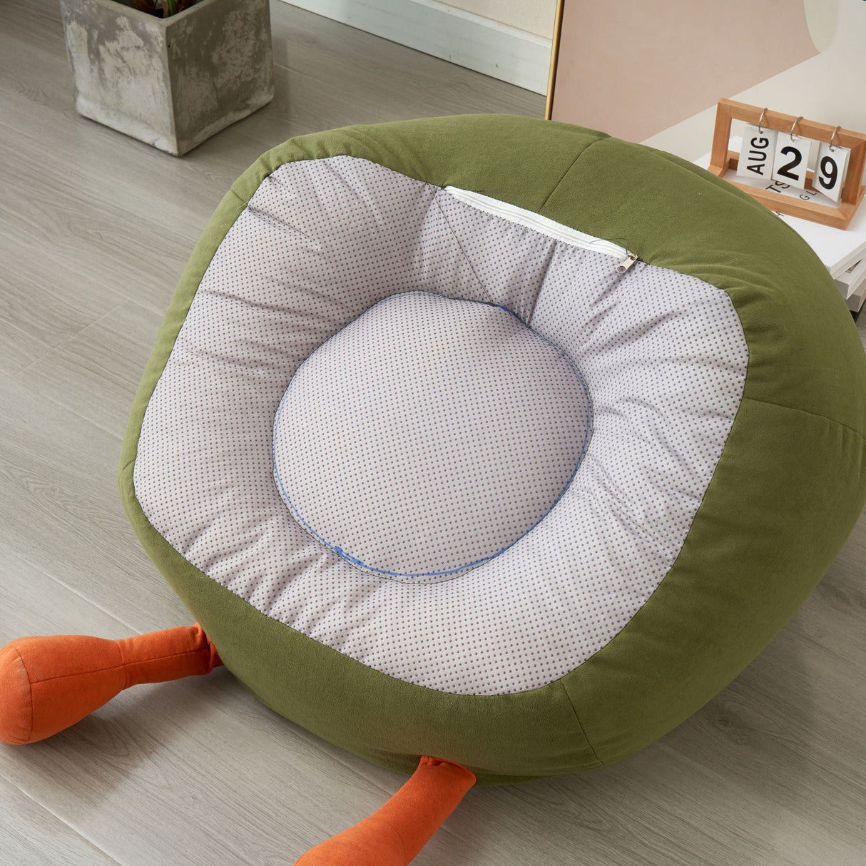 Contemporary Avocado-Shaped Fabric Kids' Accent Chair with Cushioned Backrest and Armrests — Modern Living Room Decor