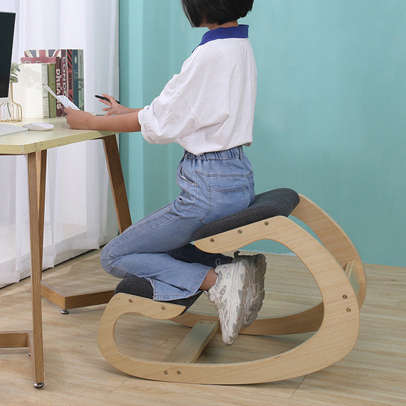 Modern Minimalist Curved Kids Desk Chair - Solid Wood Frame with Cotton-Linen Upholstery, Armless Backless Design for Home Office
