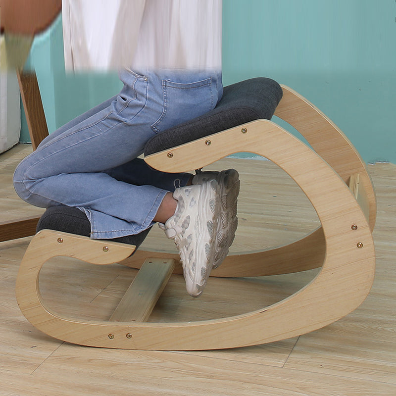 Modern Minimalist Curved Kids Desk Chair - Solid Wood Frame with Cotton-Linen Upholstery, Armless Backless Design for Home Office