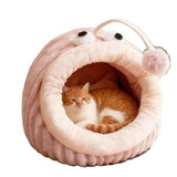 Contemporary Lantern-Fish Crystal Velvet Cat & Dog Bed with Plush PP Cotton Cushion for the Bedroom
