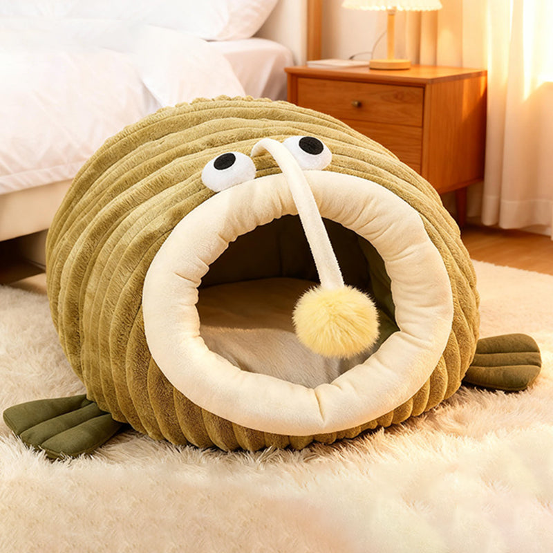 Contemporary Lantern-Fish Crystal Velvet Cat & Dog Bed with Plush PP Cotton Cushion for the Bedroom