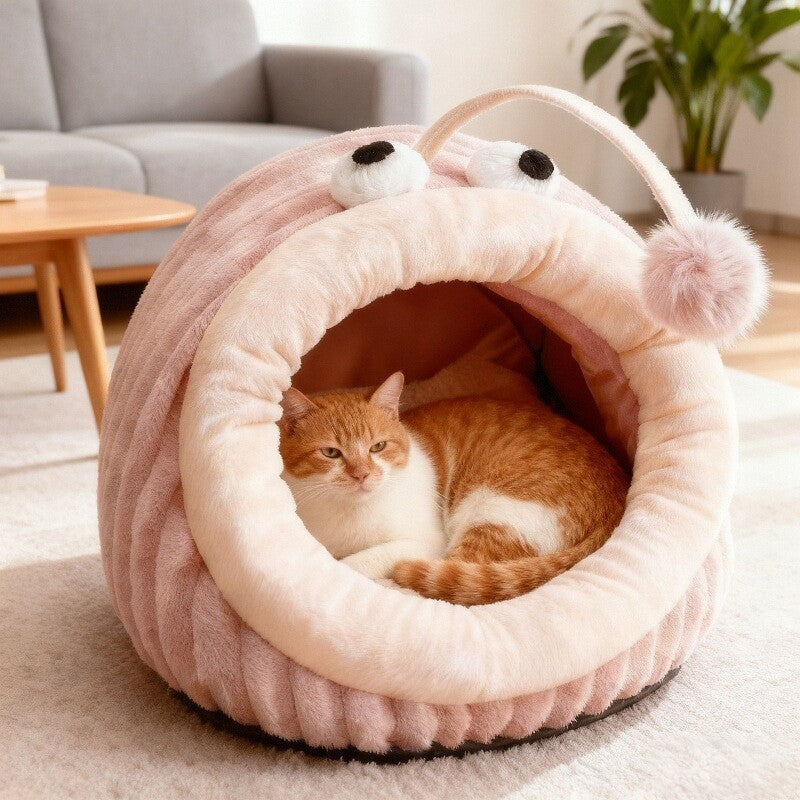 Contemporary Lantern-Fish Crystal Velvet Cat & Dog Bed with Plush PP Cotton Cushion for the Bedroom