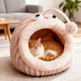 Contemporary Lantern-Fish Crystal Velvet Cat & Dog Bed with Plush PP Cotton Cushion for the Bedroom