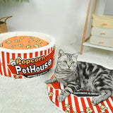 Contemporary Cylindrical Popcorn Bucket Pet Bed in Crystal Velvet and Arctic Velvet – Detachable Cat Bed for Bedroom