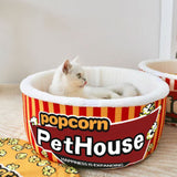 Contemporary Cylindrical Popcorn Bucket Pet Bed in Crystal Velvet and Arctic Velvet – Detachable Cat Bed for Bedroom