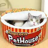 Contemporary Cylindrical Popcorn Bucket Pet Bed in Crystal Velvet and Arctic Velvet – Detachable Cat Bed for Bedroom