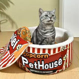 Contemporary Cylindrical Popcorn Bucket Pet Bed in Crystal Velvet and Arctic Velvet – Detachable Cat Bed for Bedroom
