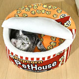 Contemporary Cylindrical Popcorn Bucket Pet Bed in Crystal Velvet and Arctic Velvet – Detachable Cat Bed for Bedroom