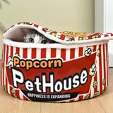 Contemporary Cylindrical Popcorn Bucket Pet Bed in Crystal Velvet and Arctic Velvet – Detachable Cat Bed for Bedroom