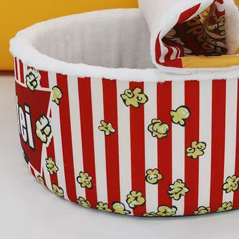 Contemporary Cylindrical Popcorn Bucket Pet Bed in Crystal Velvet and Arctic Velvet – Detachable Cat Bed for Bedroom