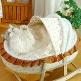 Traditional French Curved Rocking Cradle Sunshade – MDF Pet Bed for Cats with Fabric Cover, Bedroom-Ready