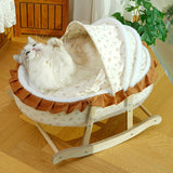 Traditional French Curved Rocking Cradle Sunshade – MDF Pet Bed for Cats with Fabric Cover, Bedroom-Ready