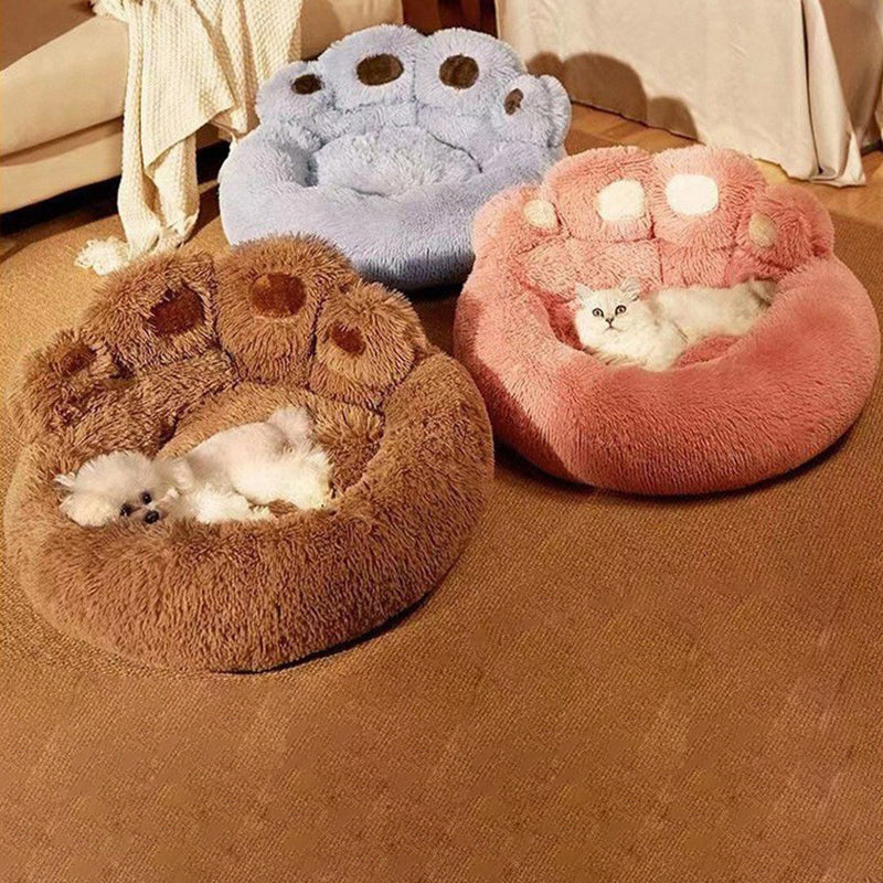 Modern Round Claw-Shaped Cat Bed in Arctic Velvet Plush – Ultra-Soft Polyester Fiber Pet Bed for Bedroom