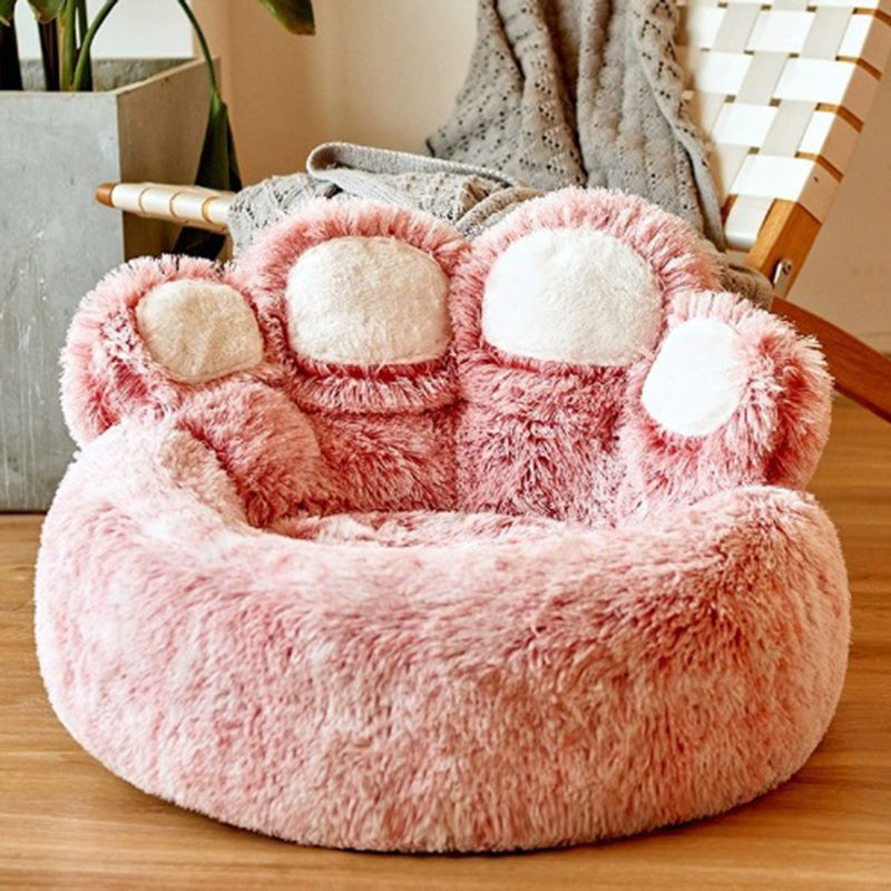 Modern Round Claw-Shaped Cat Bed in Arctic Velvet Plush – Ultra-Soft Polyester Fiber Pet Bed for Bedroom